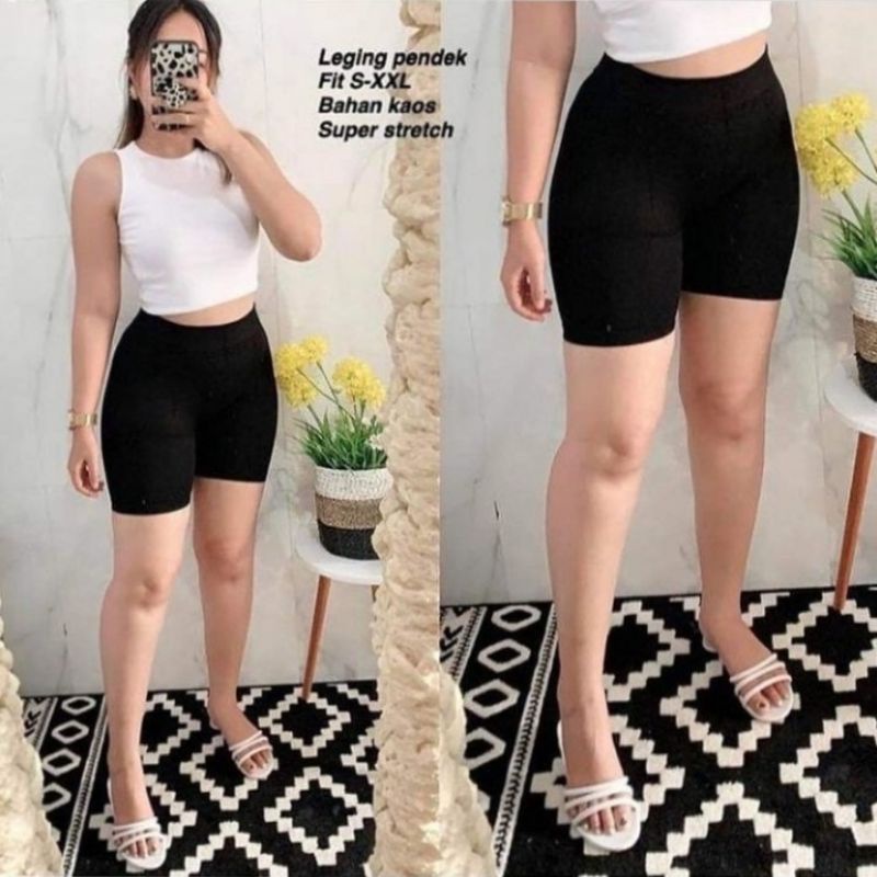 Celana Legging Pendek Wanita HW Premium Import Tebal Fit S-XXL Jumbo (Bb 40-80 kg)