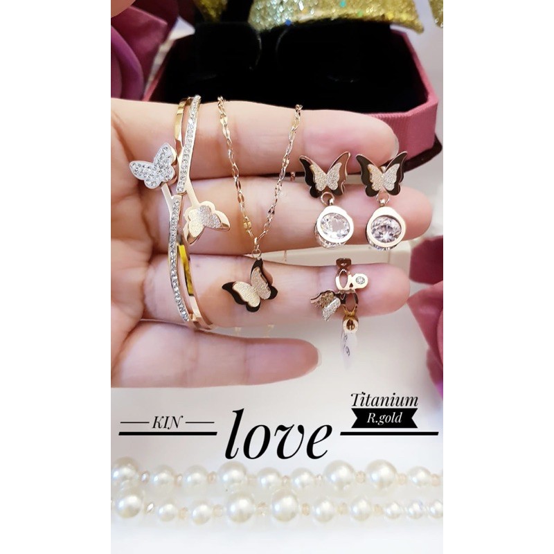 set perhiasan kupu-kupu titanium anti karat