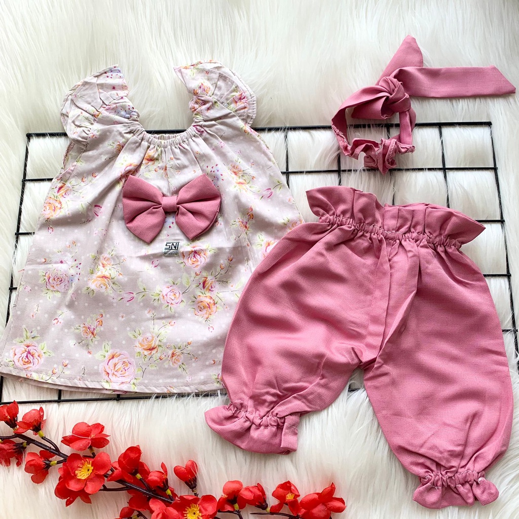 Baju setelan blouse celana motif lucu bestseller fashion anak bayi cewek perempuan murah -lin