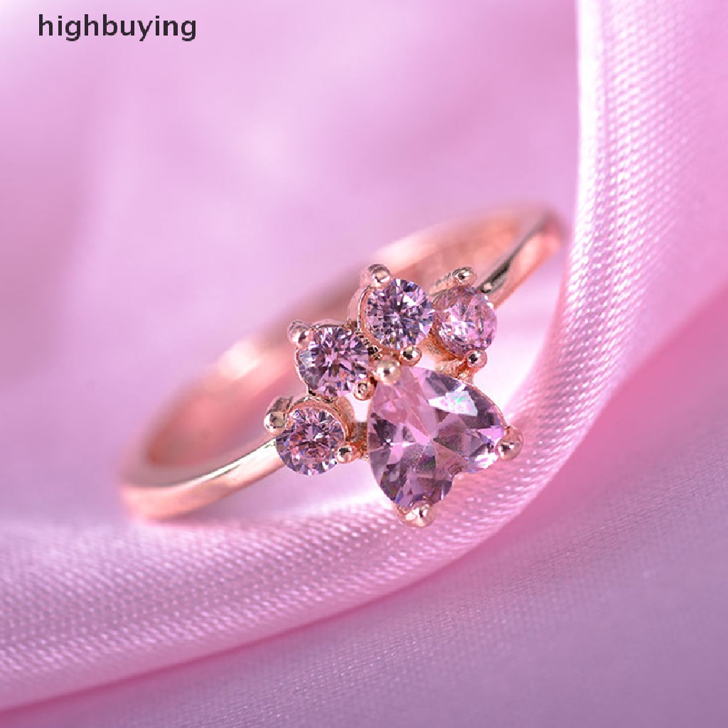 Hbid Cincin Kawin / Tunangan Kristal zircon Model Cakar Kucing Warna pink Untuk Wanita