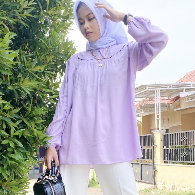 LOVELY BLOUSE lilac Atasan wanita modern baju kerja santai oversized terhits terbaru bahan rayon