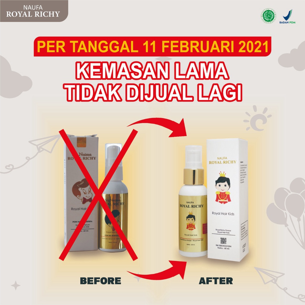 Naufa Royal Richy - Serum Multivitamin Penumbuh Penyubur Pelebat Rambut Berkilau Anak Bayi Minyak Kemiri Cegah Kerontokan &amp; Kebotakan Isi 60ml