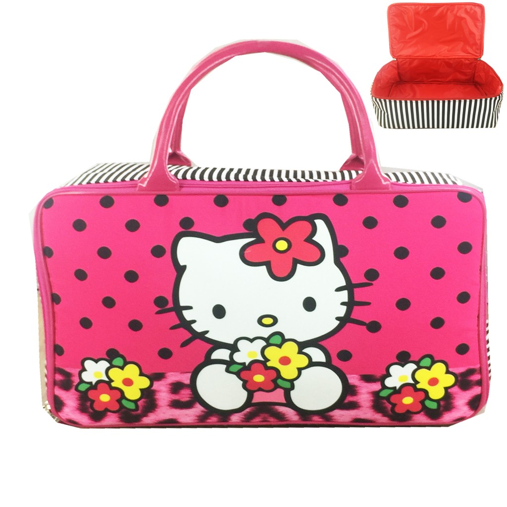 PROMO TERMURAH + FREE ONGKIR !!! Tas Travel Kanvas Hello Kitty Leopard Flower Polkadot JUMBO