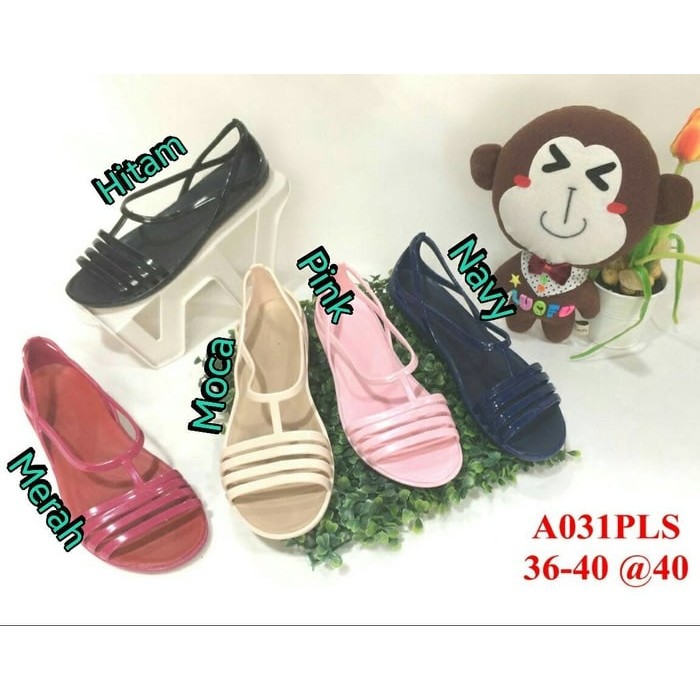 A031pls sandal wanita flat karet jelly luofu sendal wanita murah