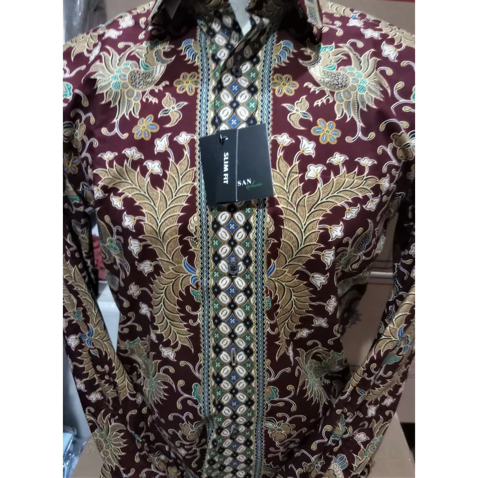 Trendi 2018 ALISAN Kemeja Batik Lengan Panjang Slimfit - Motif Ayam //Maroon// - Maroon, S