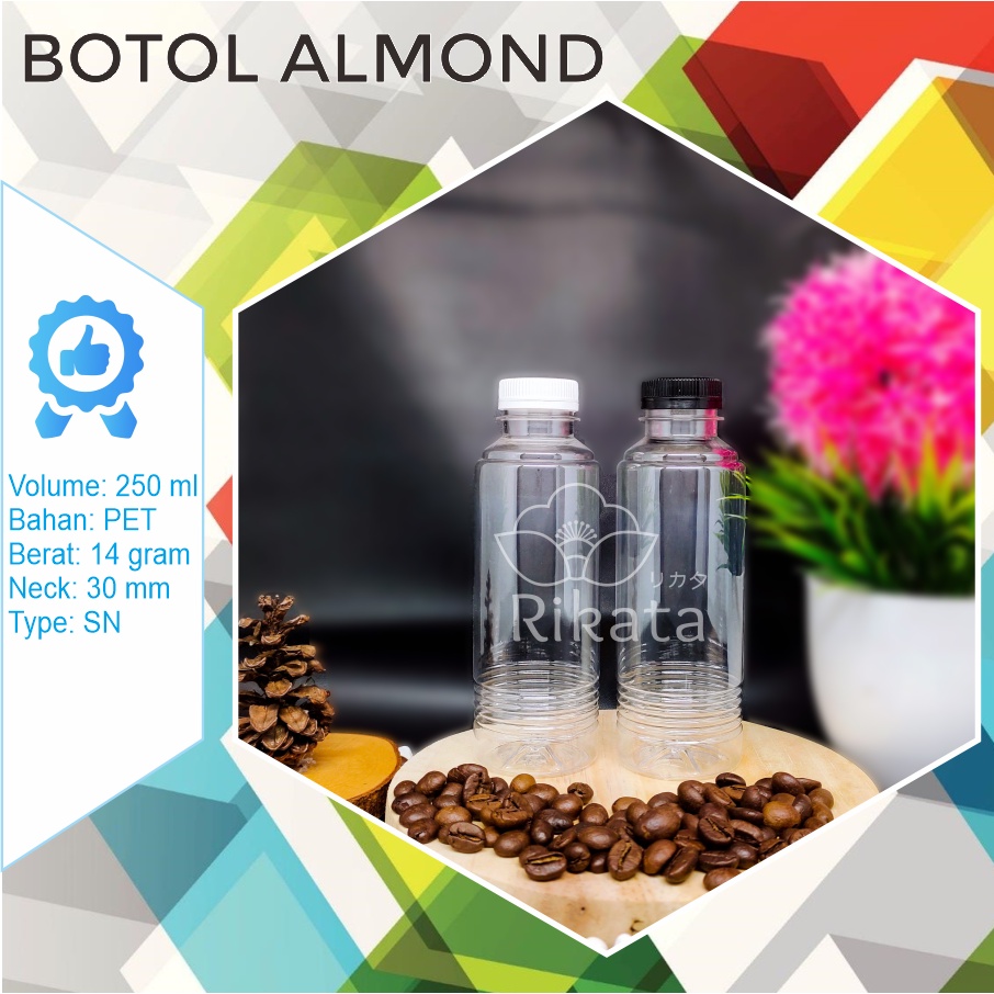 PROMO ECER BOTOL ALMOND ULIR 250 ML BERAT 13 gram +TUTUP / Botol Almond 250ml Botol Kopi Ekonomis Bo