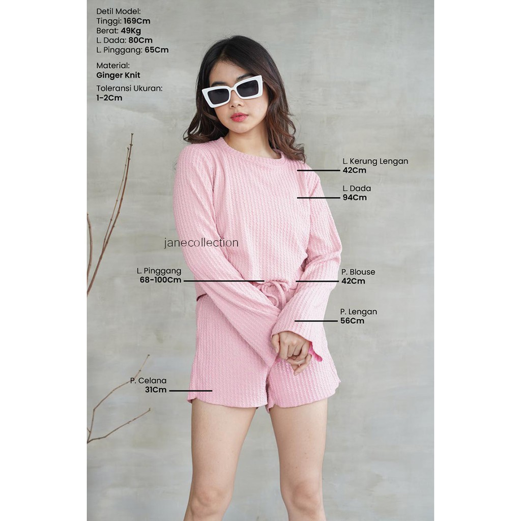 JANE COLLECTION || Setelan Atasan Lengan Panjang One Set Knit Daeyun Set Rajut Piyama