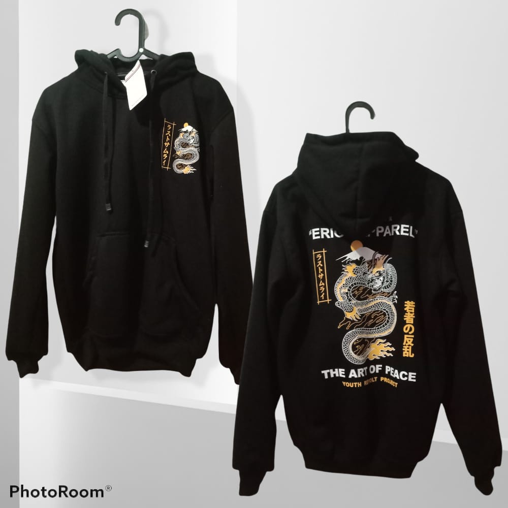 SWEATER HOODIE PRIA NAGA JEPANG HITAM