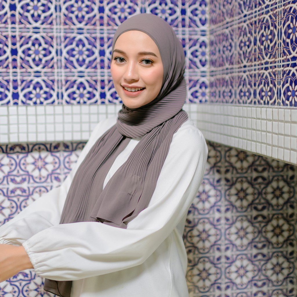 Lozy Hijab - Bawal Pleats Shawl ( Pashmina Plisket )-Dark Grey