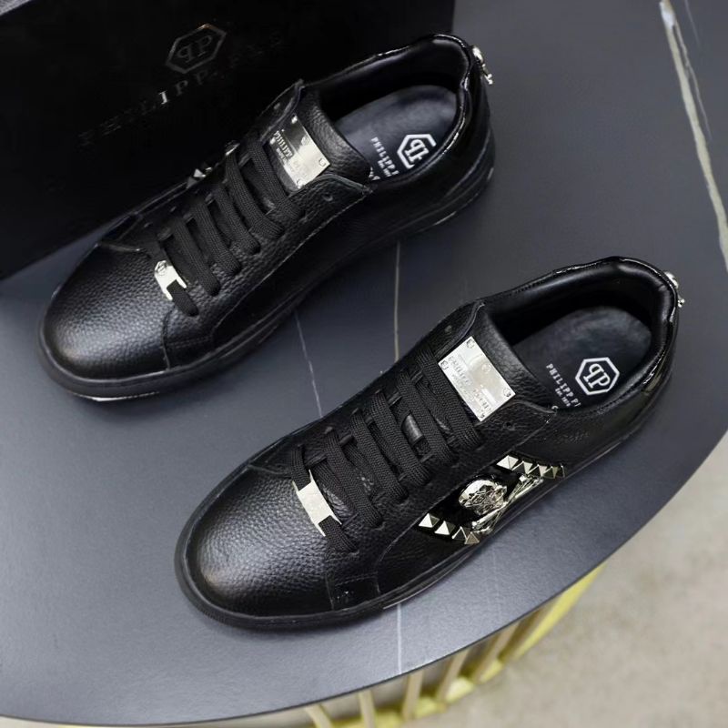 sepatu hitam philipp plein pria sneaker cowok kets kulit men shoes pp top branded mirror vip P1SHOES