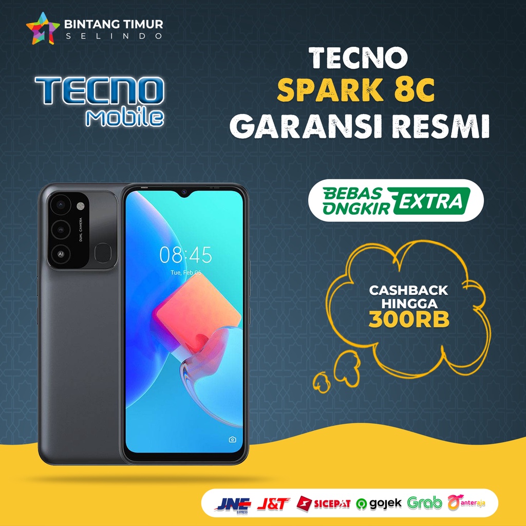 Jual Tecno Spark 8C 4GB+64GB [Espansi 4GB+3GB] Garansi Resmi 1 Tahun ...