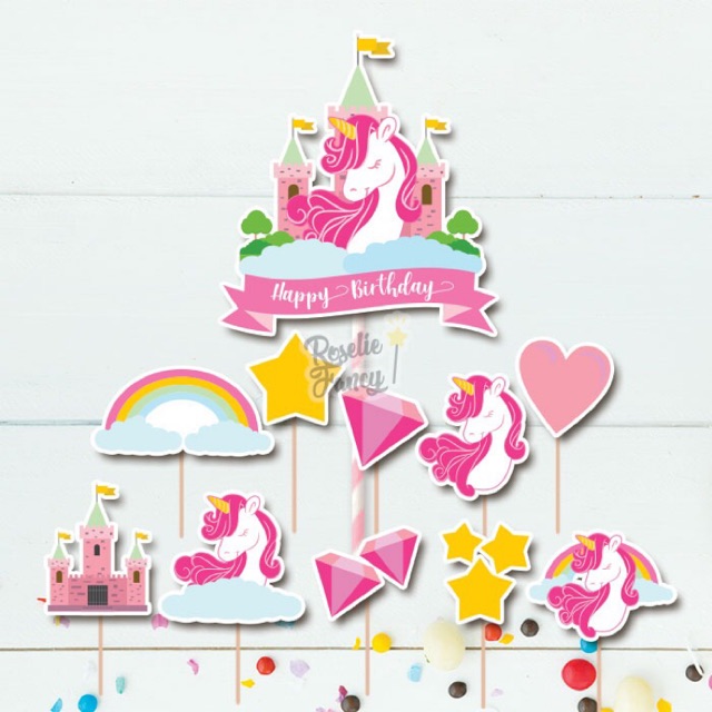 Cake Topper Set Unicorn Castle