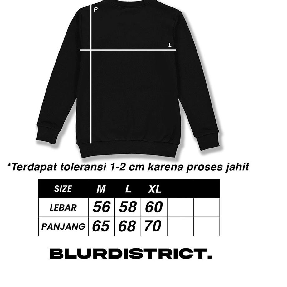 국 BlurDistrict crewneck tulisan jepang pria distro sweter anime aesthetic switer cowok fleece hitam