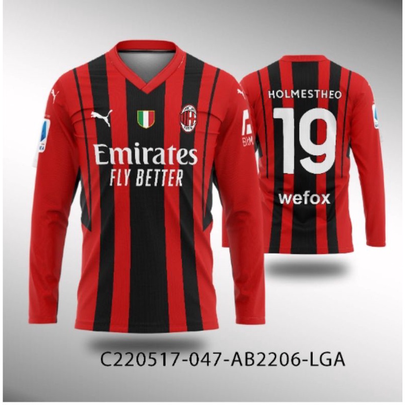 Jersey bola Milan lengan panjang 4XL
