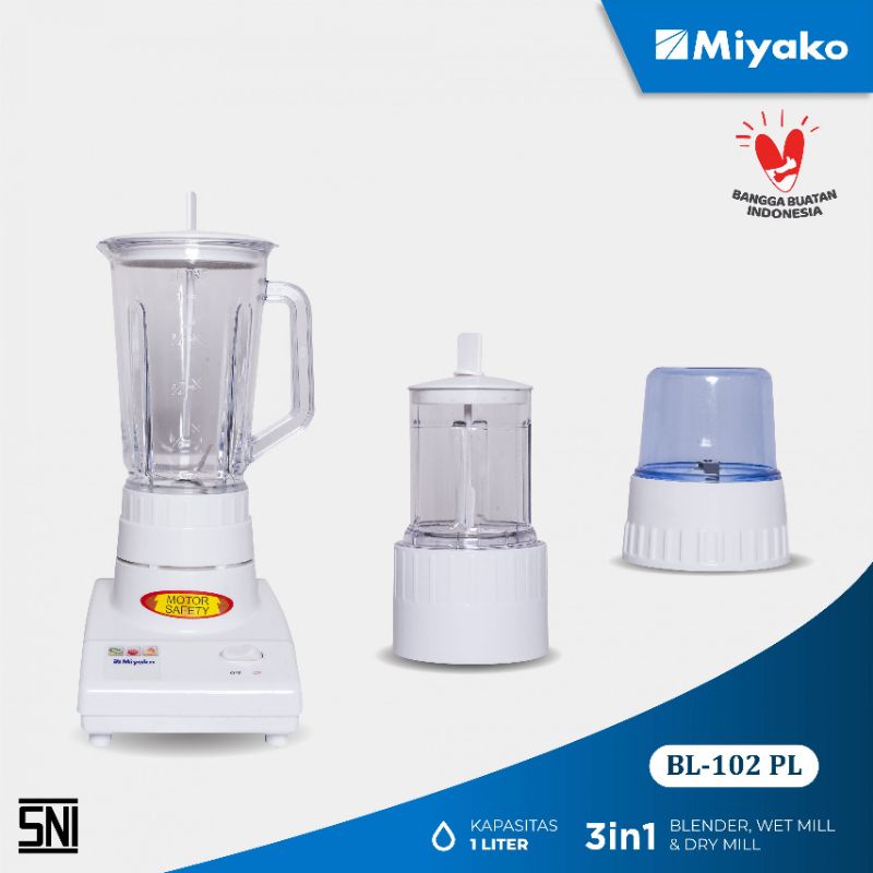 BLENDER 3 IN 1 MIYAKO BL 102 PL / BL102PL / BL-102-PL / BL-102 PL [PLASTIK / 1 LITER] ORIGINAL