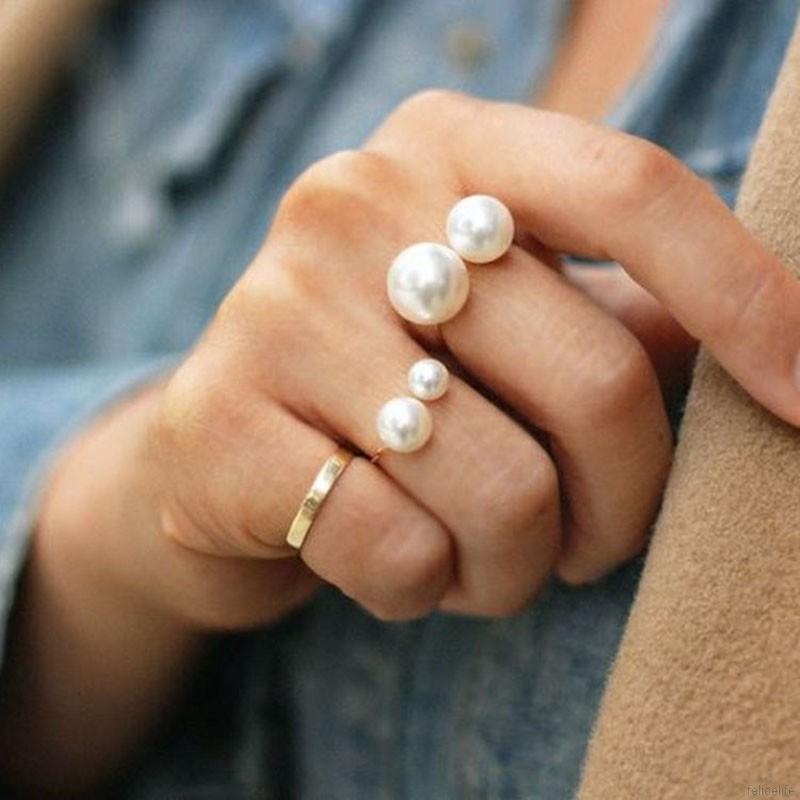 Cute Lovely U-shaped Opening Adjustable Size Pearl Ring Elegant Adjustable Girls Ring Gift