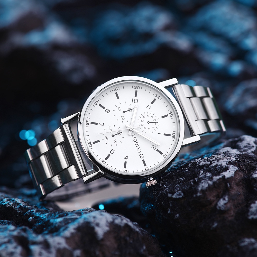 Jam Tangan Pria A0142 Alloy Band Quartz Watch/Murah