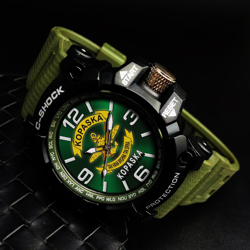 (JOS GANDOS) JAM TANGAN KOPASKA TNI . PASUKAN KATAK  . Strap Hijau Bagus