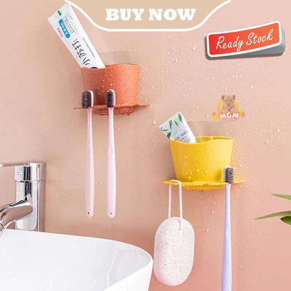 Tempat Sikat Gigi dan Odol Tooth brush holder Tempel Dinding 4in1