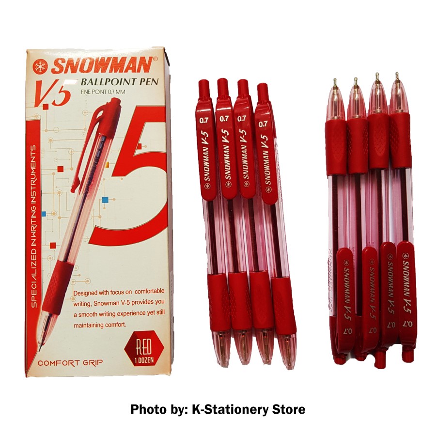 

Bolpen Snowman Ballpoint Pen V-5 merah