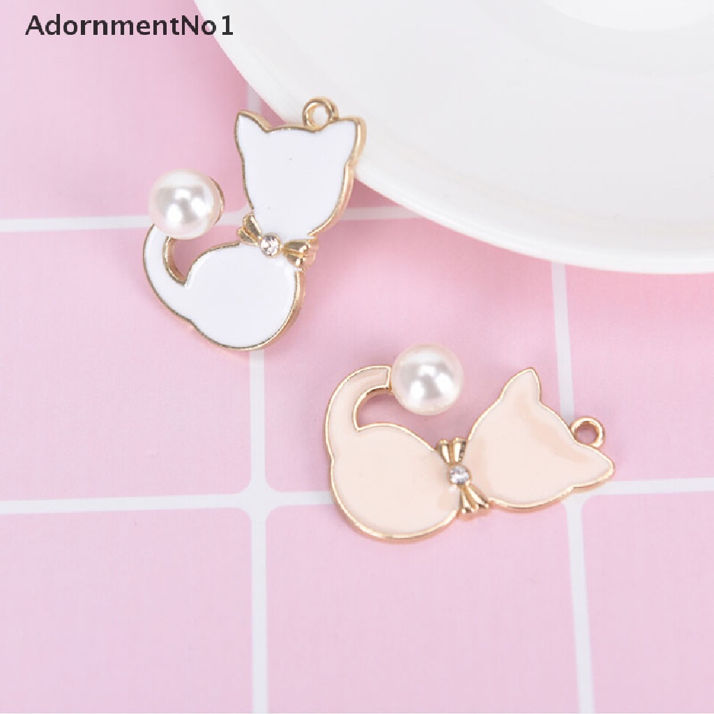 [AdornmentNo1] 10Pcs/Set Enamel Pearl Tail Cat Charms Pendants DIY Crafts Jewelry Findings Gift [new]