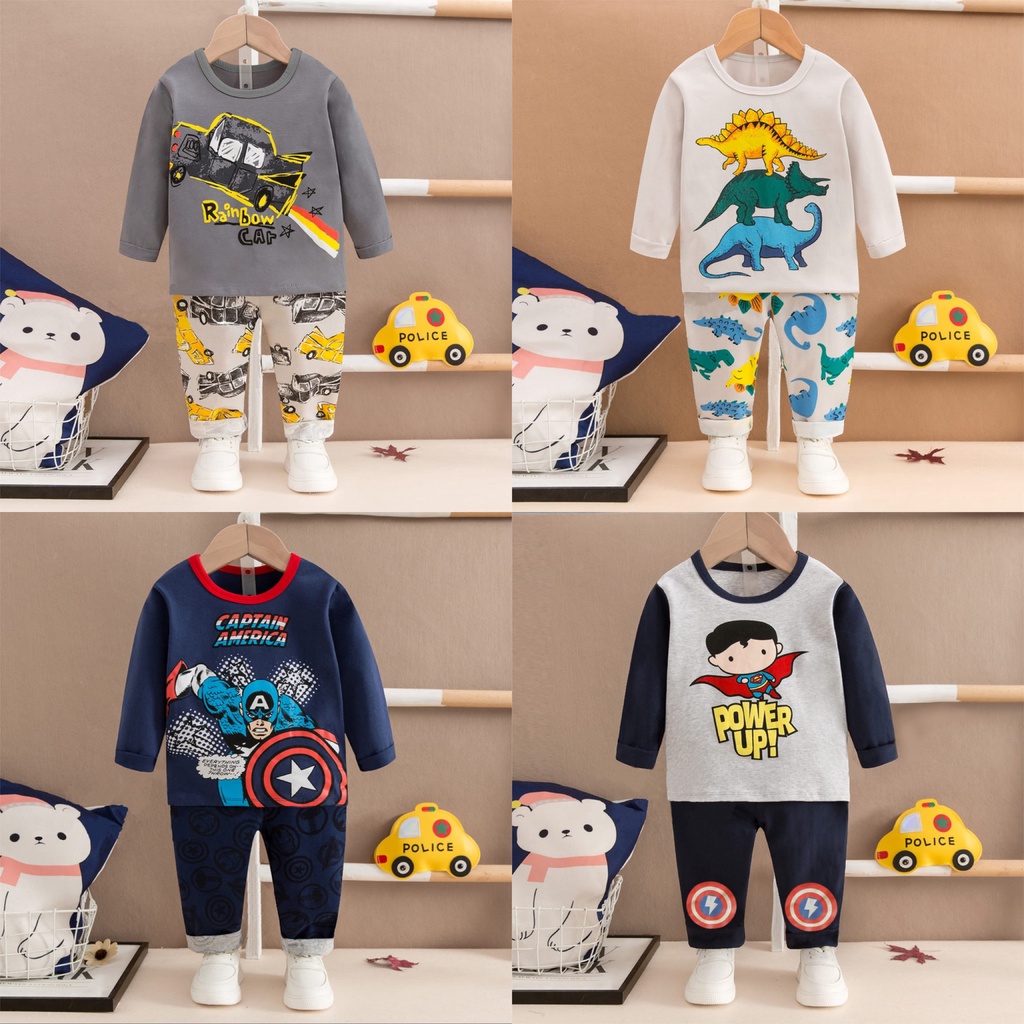 Piyama anak import kaos adem lengan panjang unisex cewek cowok kubao 1-6 tahun