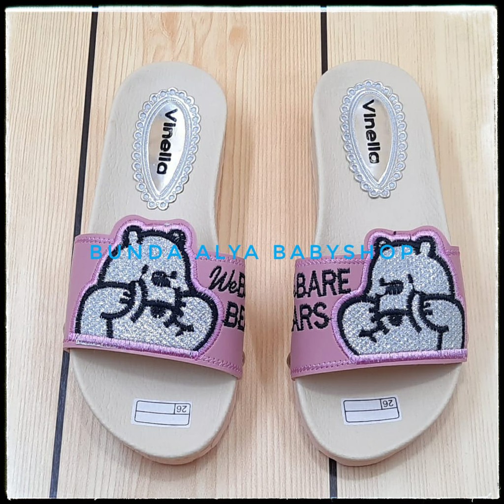 Sendal Anak Perempuan Usia 3 4 5 6 7 Tahun BEAR PINK SIze 26-35 - Sandal Anak Cewek FlipFlop