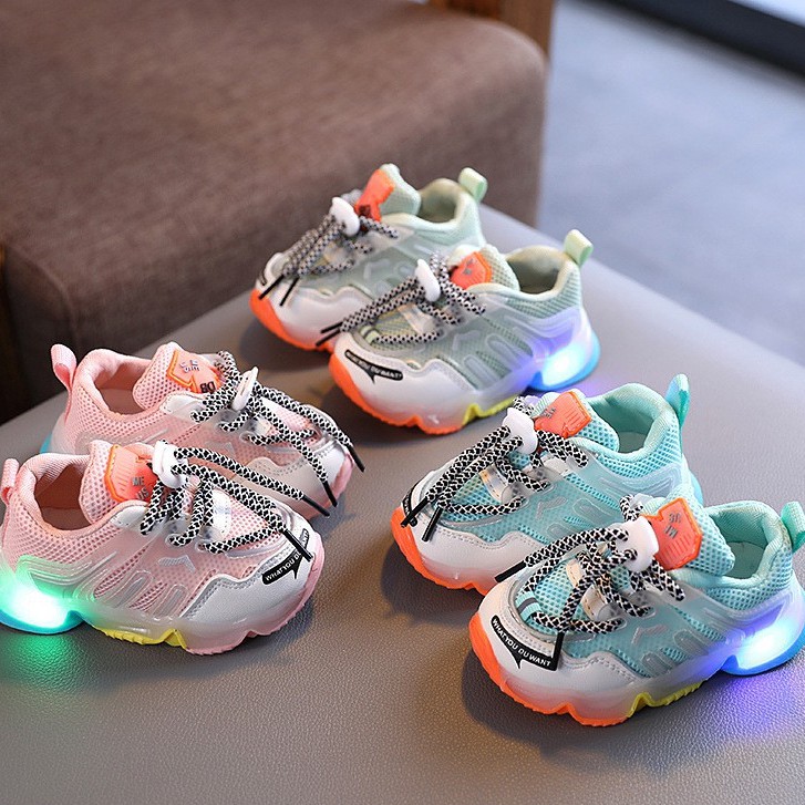 plazababy BE PERFECT Sepatu Sneakers Anak Laki / Perempuan LED Menyala Import sekolah