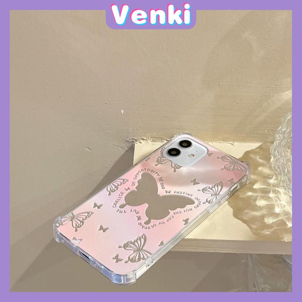 iPhone Case Acrylic HD Mirror Laser Airbag Shockproof Protection Camera Cute Pink Butterfly Compatible For iPhone 11 iPhone 13 Pro Max iPhone 12 Pro Max iPhone 7 Plus iPhone xr