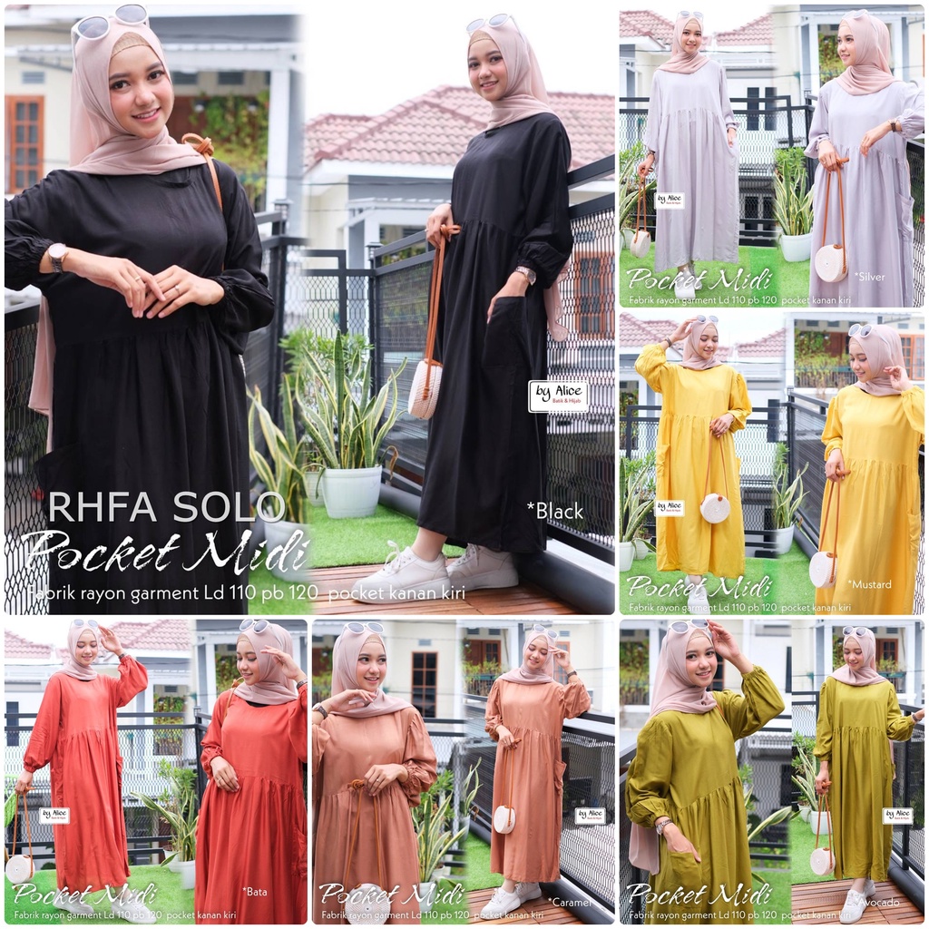 POCKET MIDI DRESS / 29.9 / BAHAN RAYON PREMIUM / LD 110 / PB 120 / KANTONG / ALICE