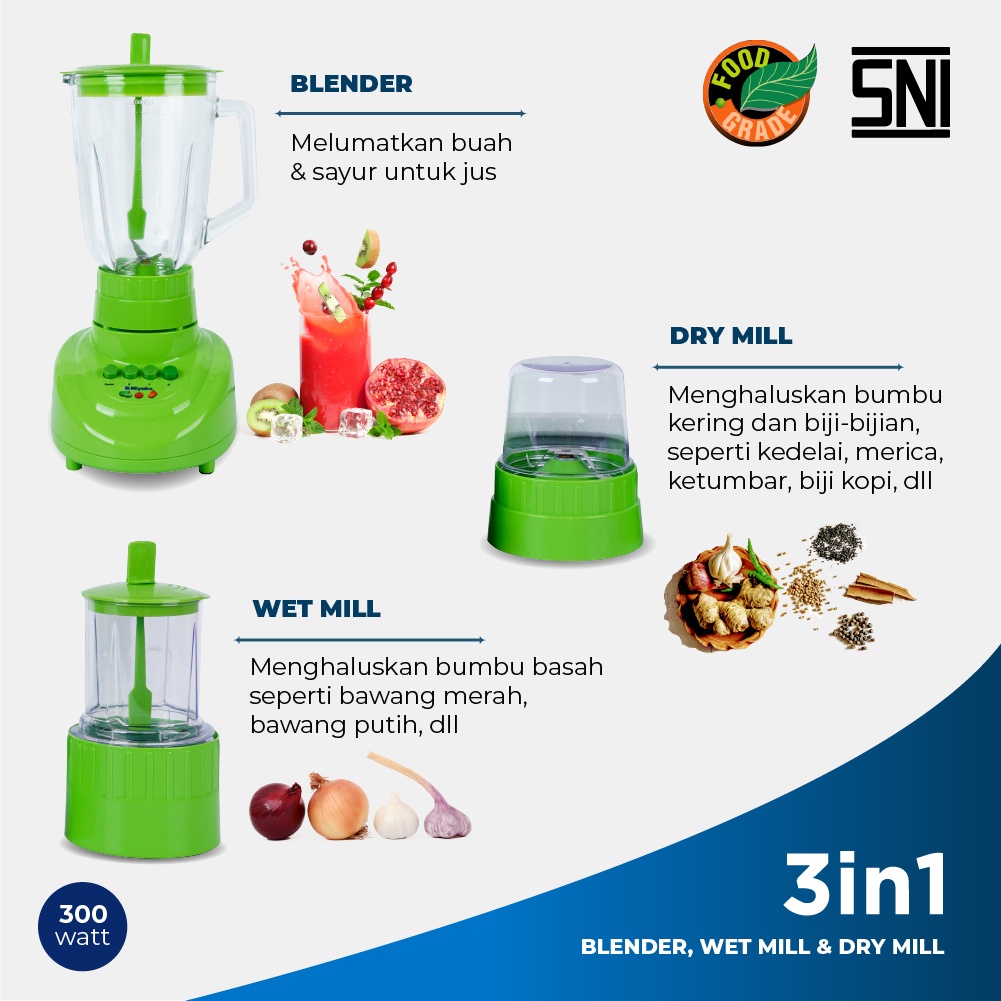 Miyako Blender 152 GF 1,5 Liter Kaca 3 in 1 Garansi Resmi