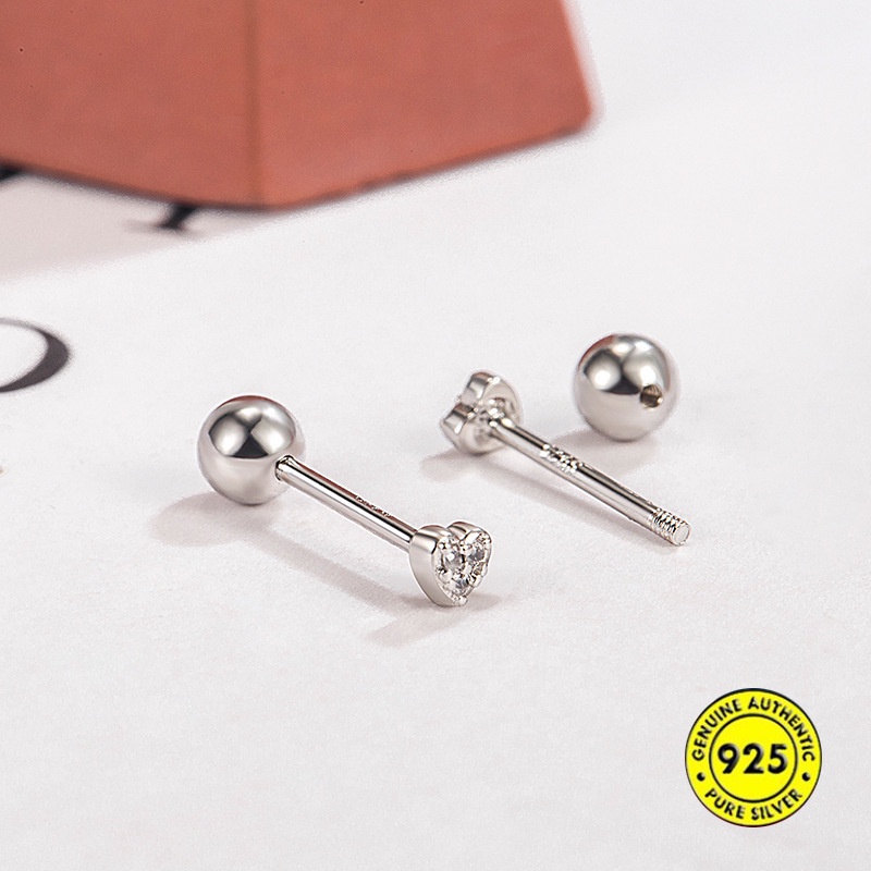 Anting Bentuk Hati Mini Bahan Alloy Warna Silver