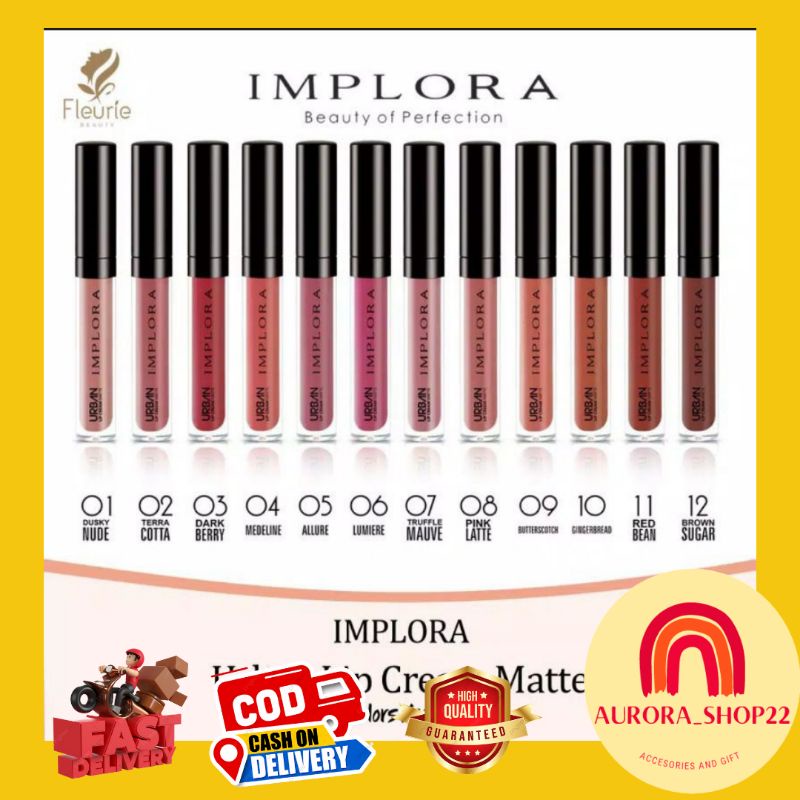 [COD] Implora Urban Lipcream Matte Original BPOM / Lipstick Implora / Lipcream Implora No 1-12