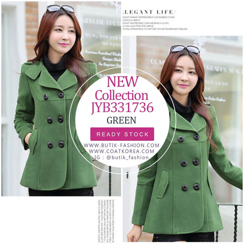 WINTER COAT WANITA - JAKET WINTER - JAKET WOOL - JYB331736 GREEN
