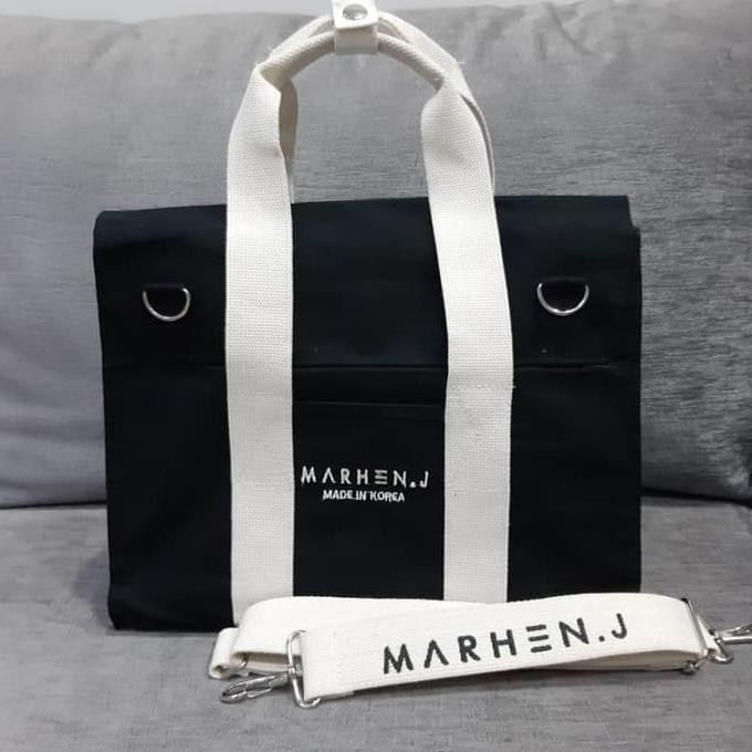 Laris tas korea marhen j hitam kombinasi putih di jual murah biar rame MURAH