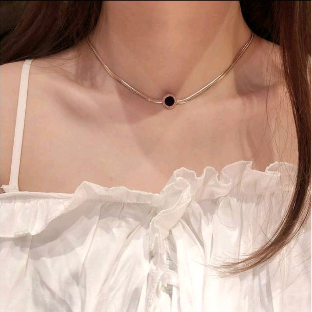 Kalung Titanium Model Rantai Belut B*lgr Black Dengan Ujung Rantai Bentuk Hati