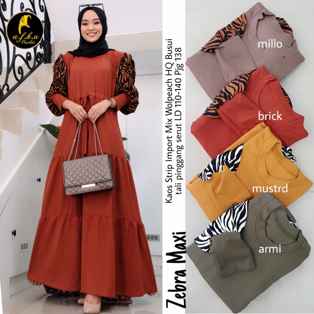Zebra Maxi Baju Gamis Wanita Motif Murah Dress Wanita Muslim Remaja Kekinian Gamis Afka Terbaru