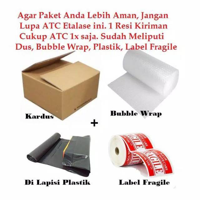 

PACKING KARDUS + BUBBLE WRAP + KRESEK + LAKBAN FRAGILE +KERTAS KADO