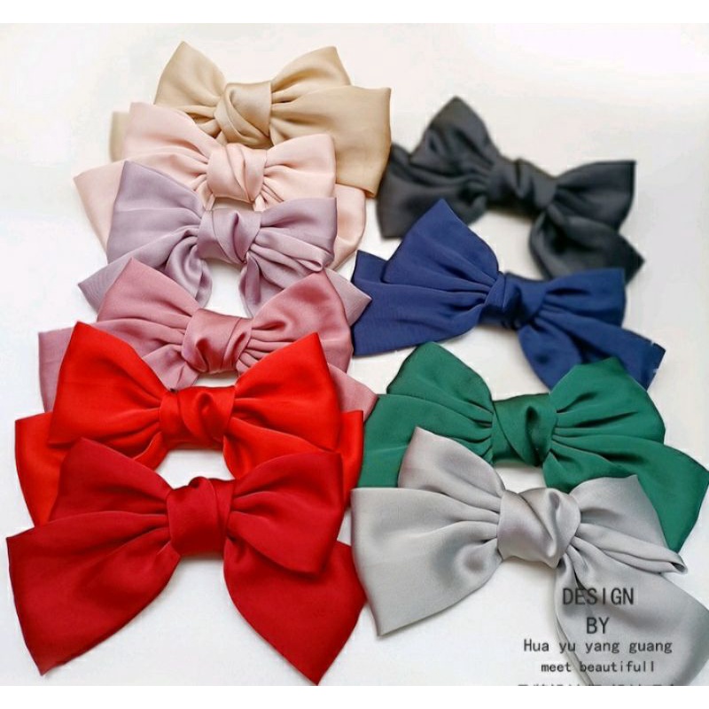 jepit rambut pita satin gaya korea/jepit rambut satin pita pendek