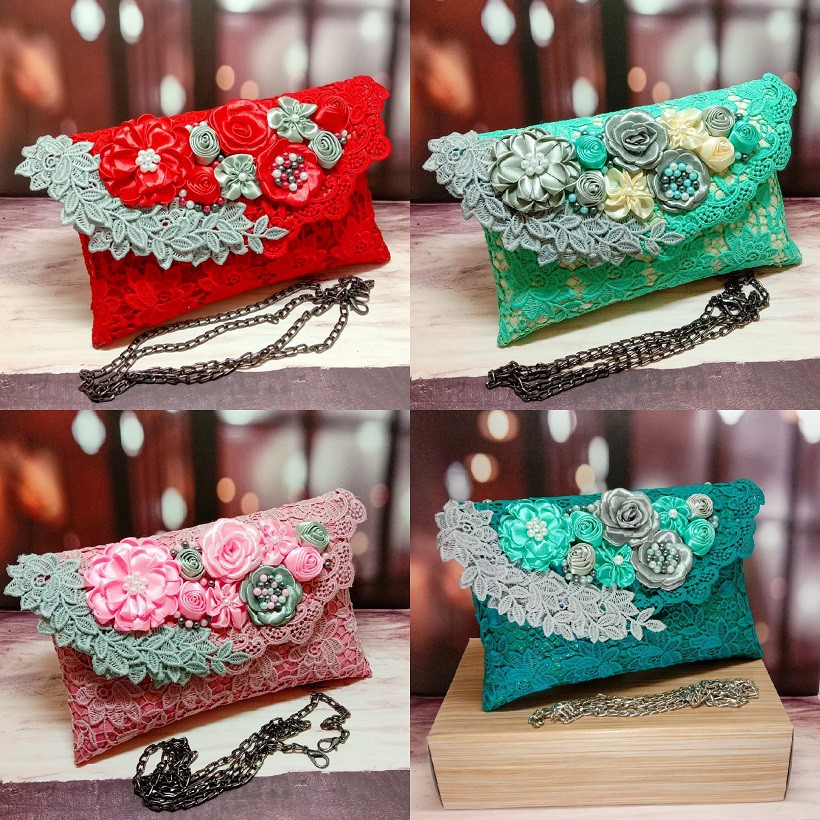 RJ CRAFT - Clutch Brokat Prada Premium Clutch Anyaman Pandan Clutch Pesta Wanita Fashion Wanita