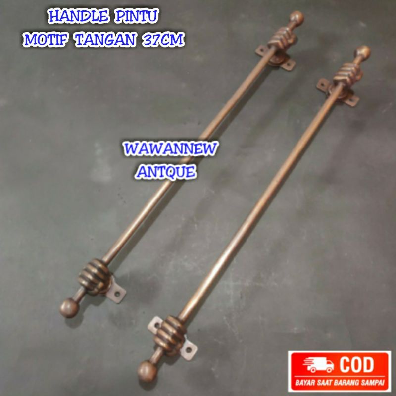 Handle Pintu / Tarikan Gagang Pintu Rumah Pagar Kuningan Motif Tangan 37cm