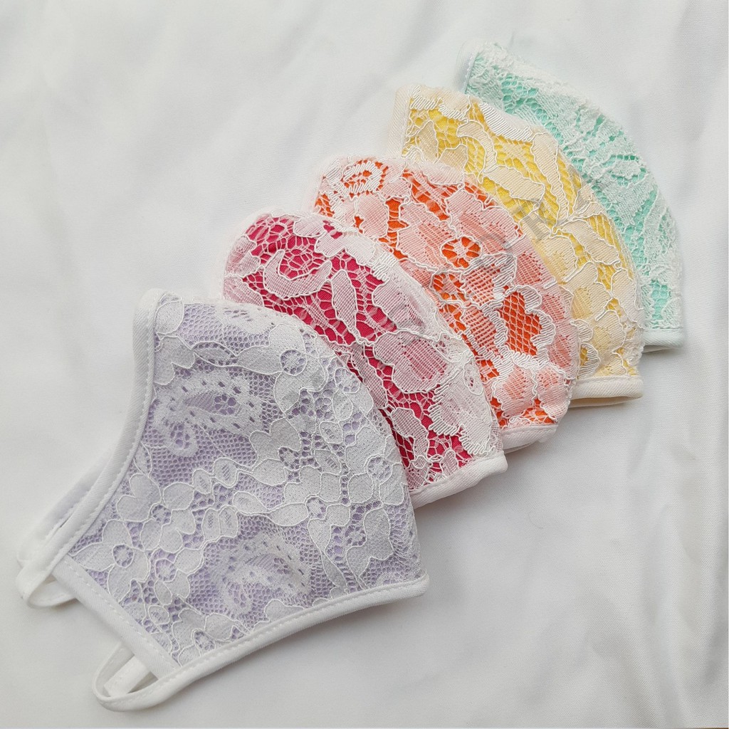 MASKORA | Masker Kain Non Medis Lace Renda Brokat Putih Headloop