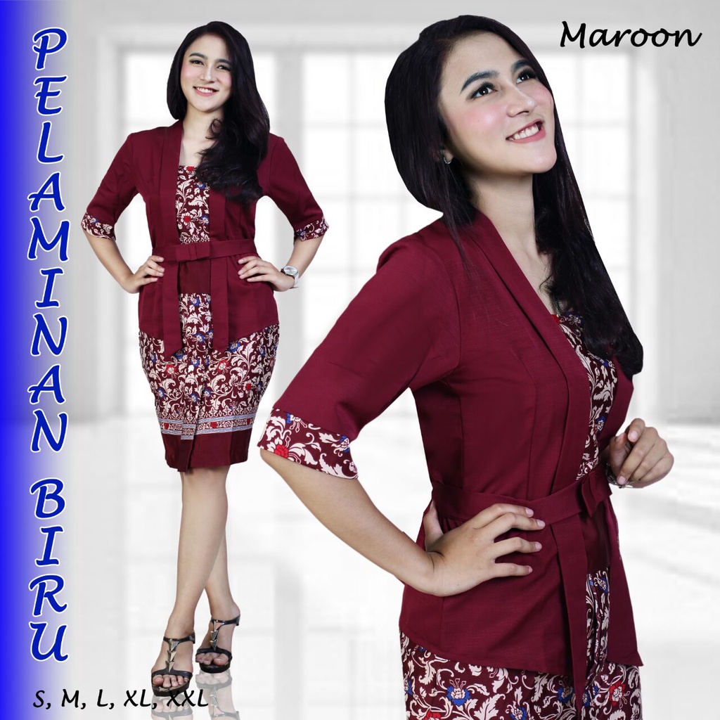 [ COD ] Stelan baju batik kebaya modern kutu baru & rok Elnira Lengan pendek 5 WARNA ~Kebaya Modern 