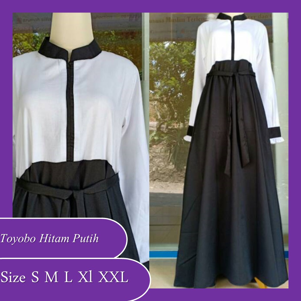 Gamis kantor Hitam putih/Gamis toyobo hitam putih