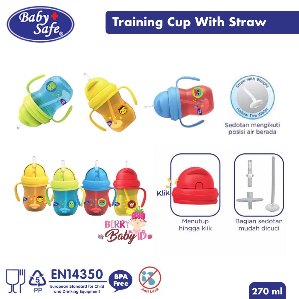 Baby Safe Training Cup With Straw Botol Minum Bayi Anak 270 ml Berry Mart