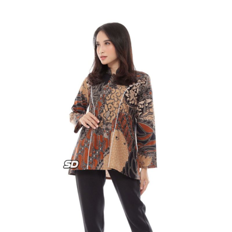 tey-17 Batik wanita ASJ SA HRB026 Kenongo Kemeja Tosca Pendek-SD capcoklat