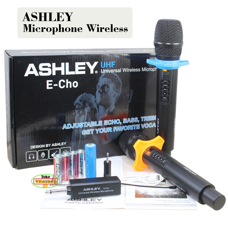 MIC WIRELESS ASHLEY E-CHO / MIK WERLES MICROPHONE 2 HANDLE TANPA KABEL