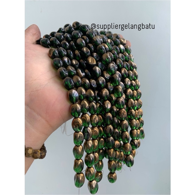 kristal CEKO KACANG GOLD GREEN quartz 10mm HIJAU emas oval cutting