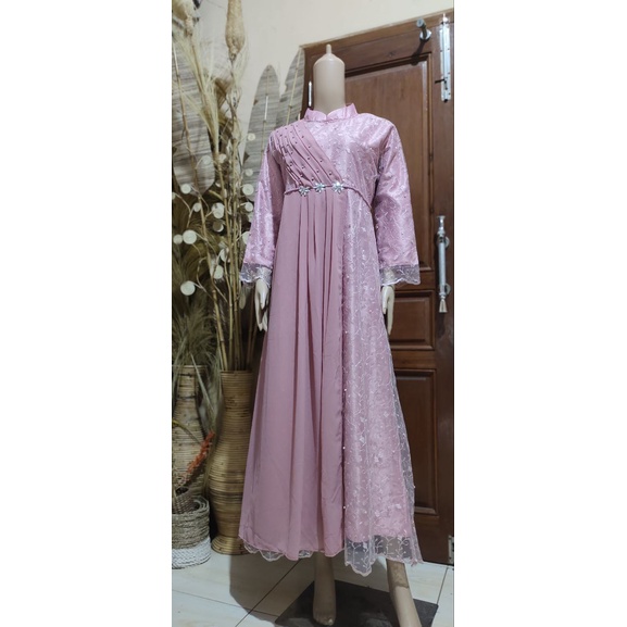 COUPLE KELUARGA GAMIS IBU DAN ANAK MUSLIM / BAHAN BROKAT TILLE MIX CRUTY / BAJU PASANGAN