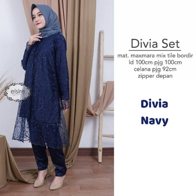 Divia Set Tunik + Pants / Celana Maxmara mix Tile Bordir